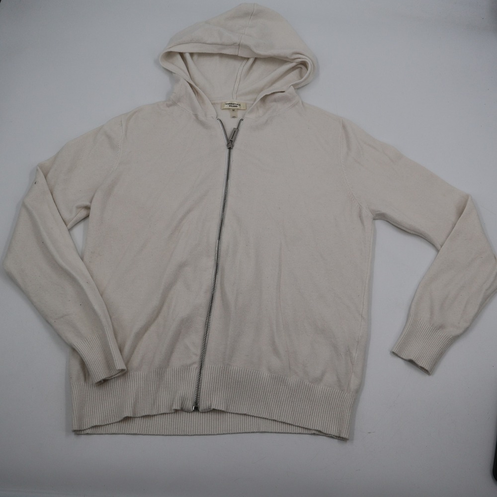 Essentials Milano Zip Up Hoodie Women Medium Cream Knit Long Sleeve RN 163742